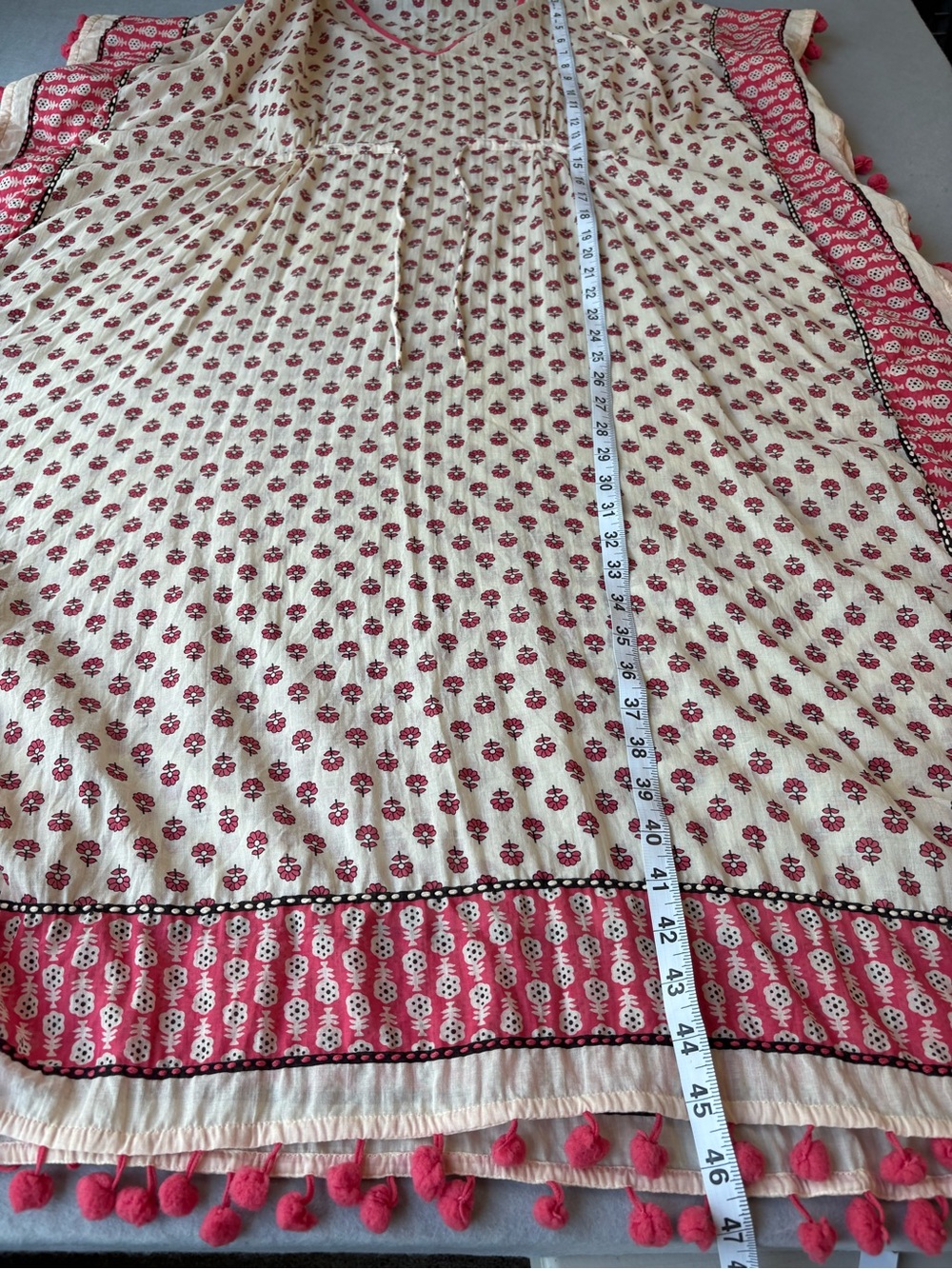 J. Jill Floral Kaftan Boho Pom-Pom Kaftan Dress sz S-L Cotton Beach Coverup - Picture 7 of 10